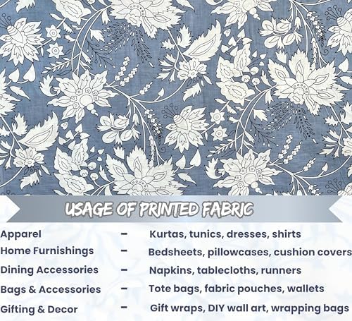 100% Cotton Fabric by the Yard, Hand Block Print Fabric for Sewing