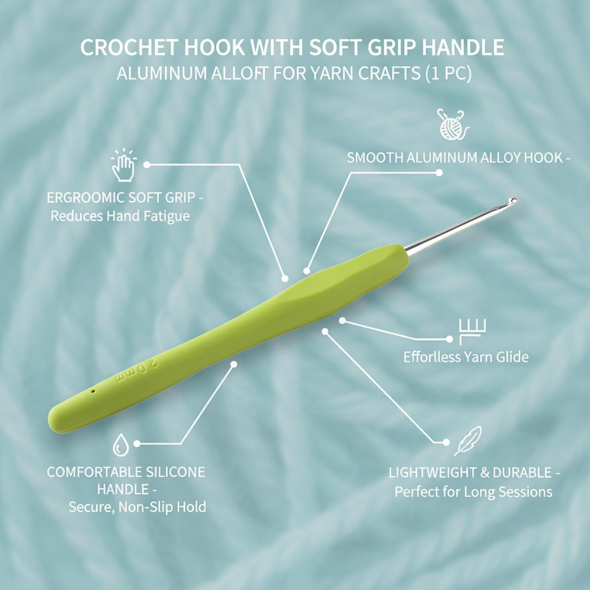 Crochet Hook with Soft Grip Handle, Aluminum Alloy Shaft for Yarn