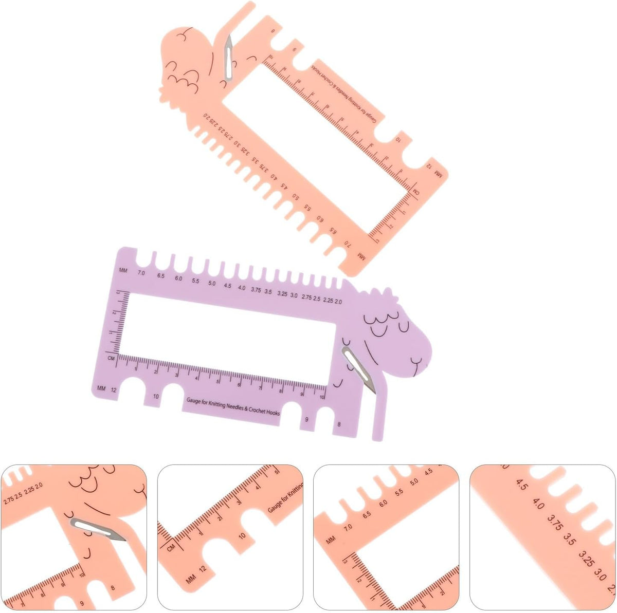 2pcs Sheep Head Needle Gauge Knitting Measure Ruler Plastic Tool