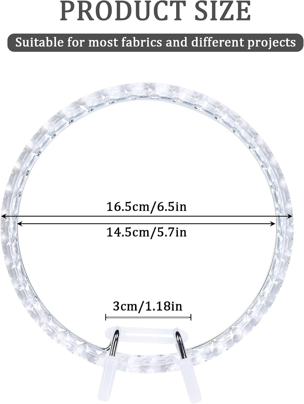 6.5" Embroidery Hoop Metal Ring Crystal ABS Frame Cross Stitch