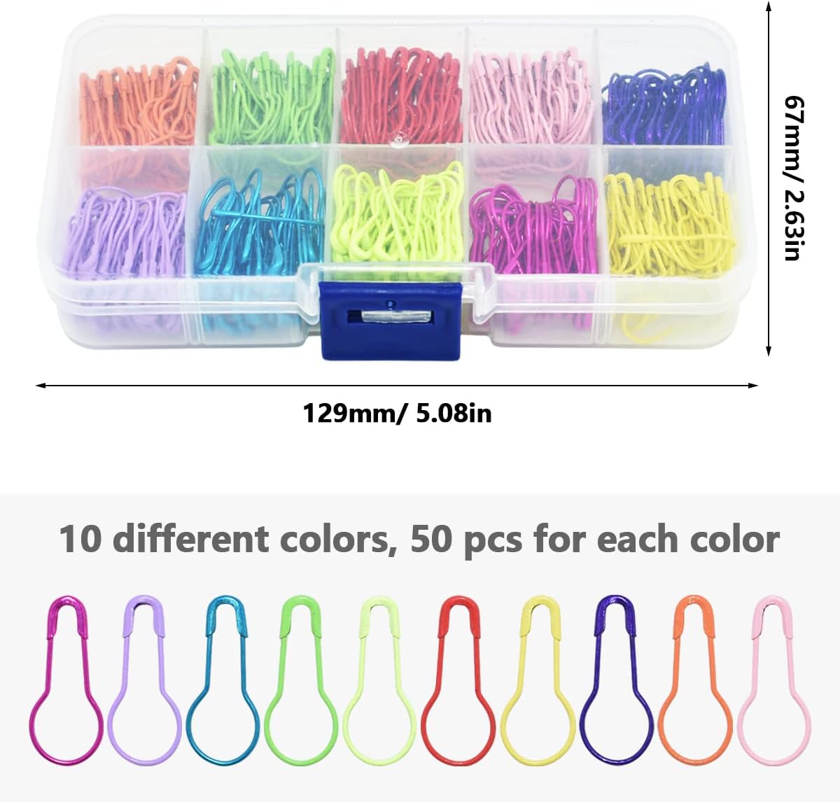 500 Pieces Safety Gourd Bulb Metal Pins 0.85"/ 22mm 10 Colors for