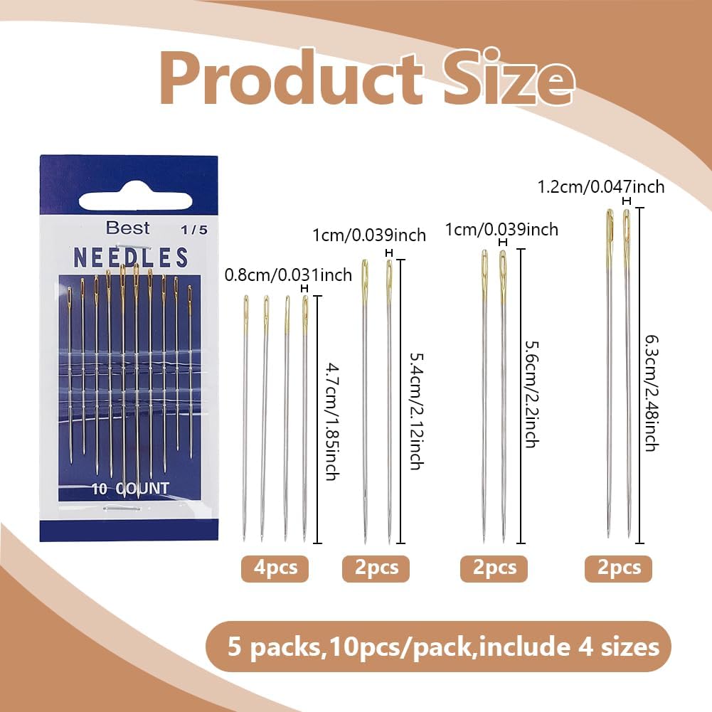 FREEBLOSS 50Pcs Sashiko Needles 4 Sizes Sashiko Hand Sewing Needles