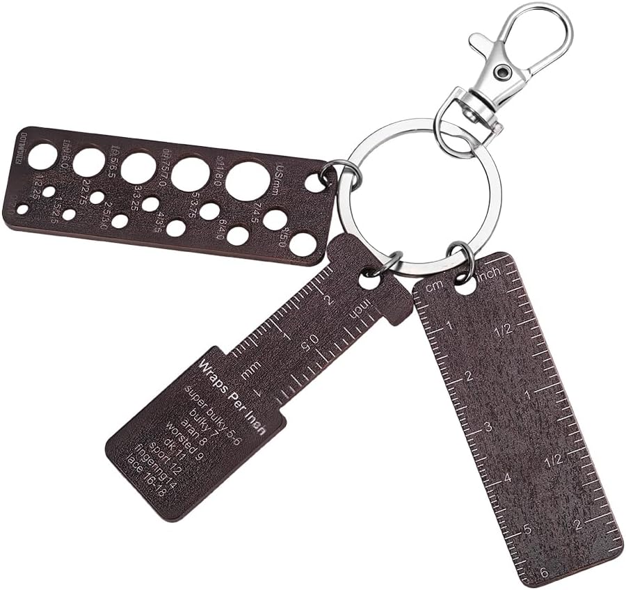 BENECREAT 3-in-1 Mini Wooden Gauge Keychains, Knitting Gauge Tool with