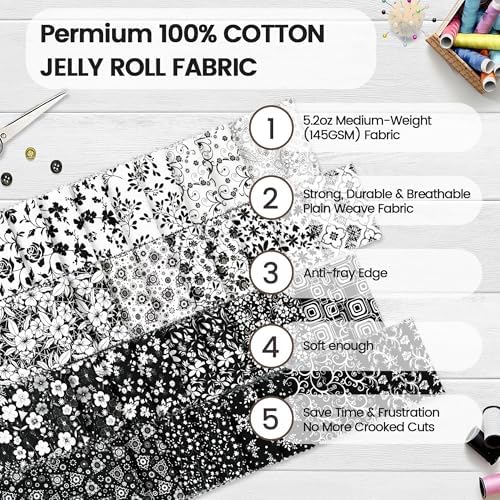 Craftido-20 Options-100% Cotton Jelly Roll Fabric Precut Strips for