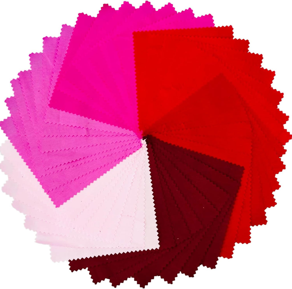 Pink Red Fabric Squares 5 x 5 Inch, Solid Cotton Precut Quilt Fabric