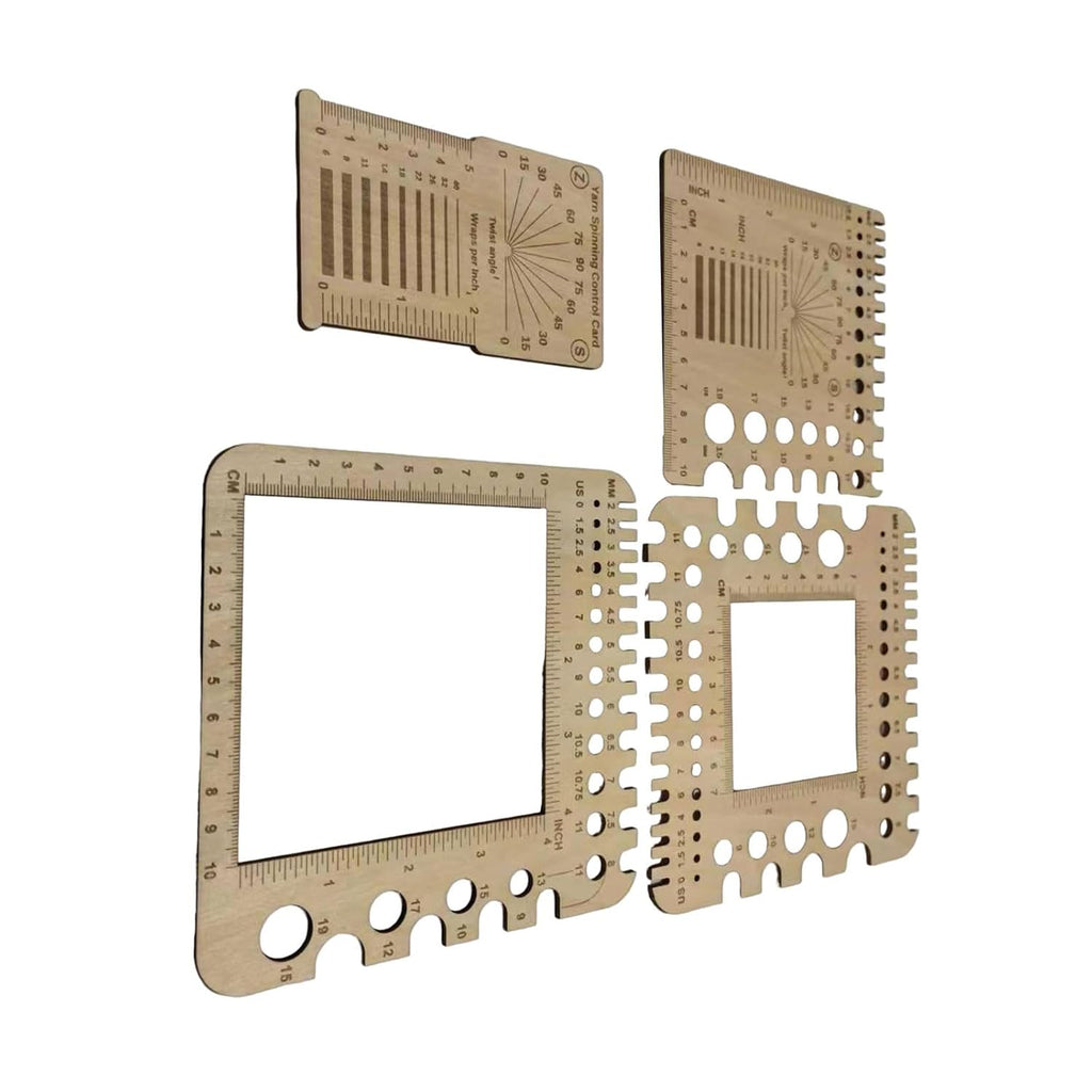Wood Knitting Needle Gauge and Ruler, Square Wood Needle Tool Yarns