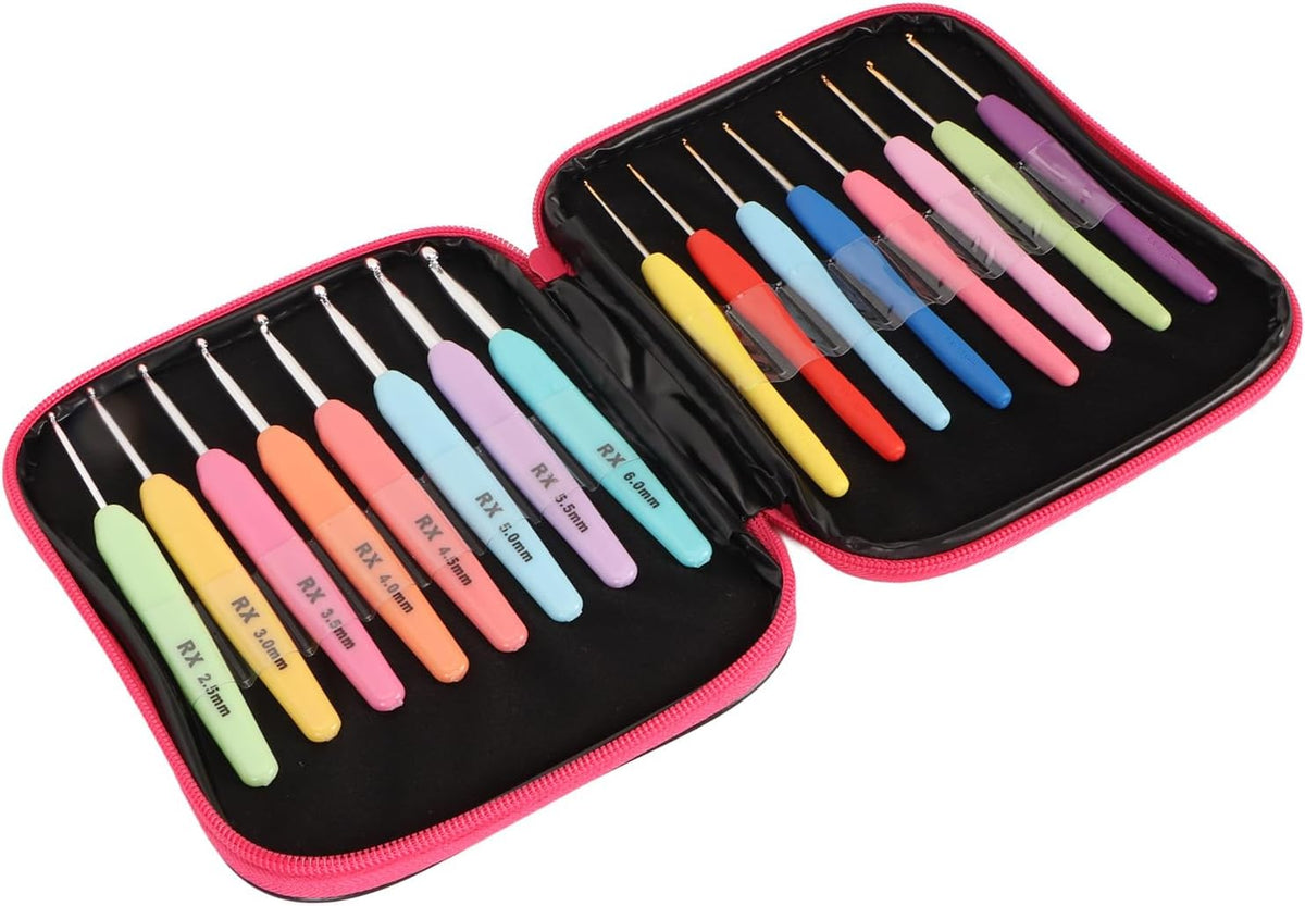 16PCS Ergonomic Aluminum Crochet Hooks Set with PU for DIY Hand