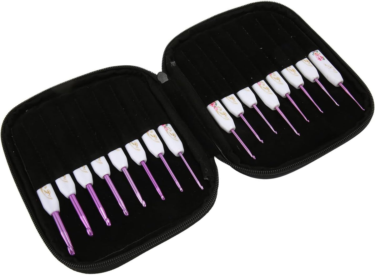 16pcs Ergonomic Crochet Hooks Set, Aluminum Needles with Comfort Grip