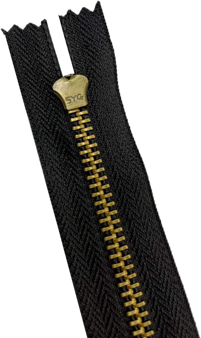 AMORNPHAN 6 pcs 7 Inch Metal Zippers Closed End #5 Black Tape Antique