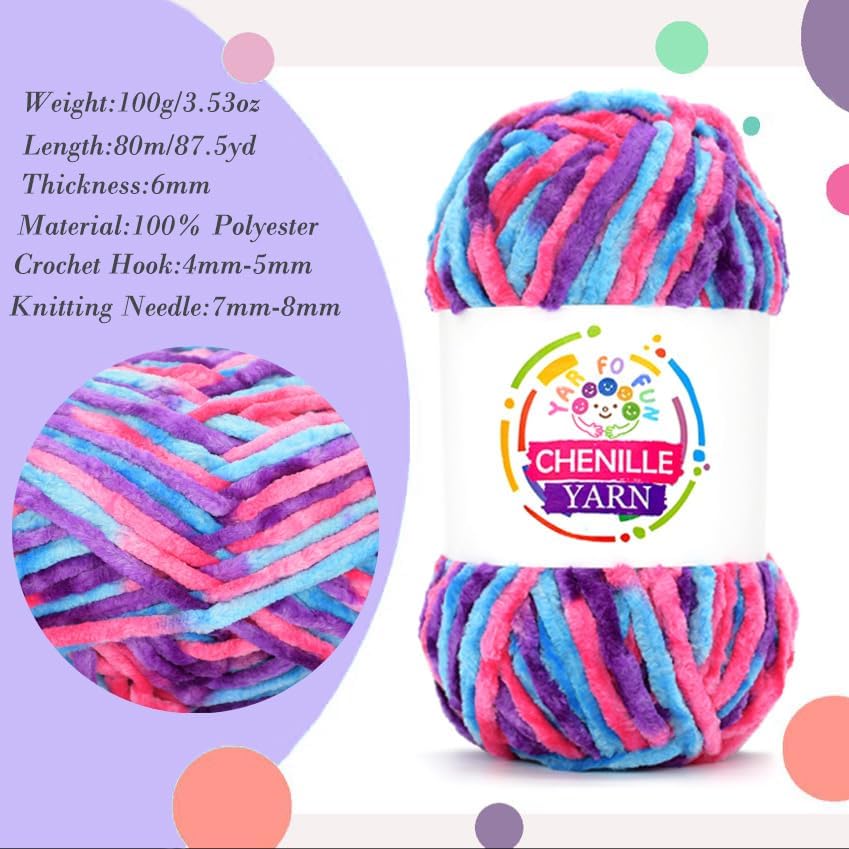 24 Pack Rainbow Velvet Chenille Yarn for Crocheting,Multicolor Fluffy