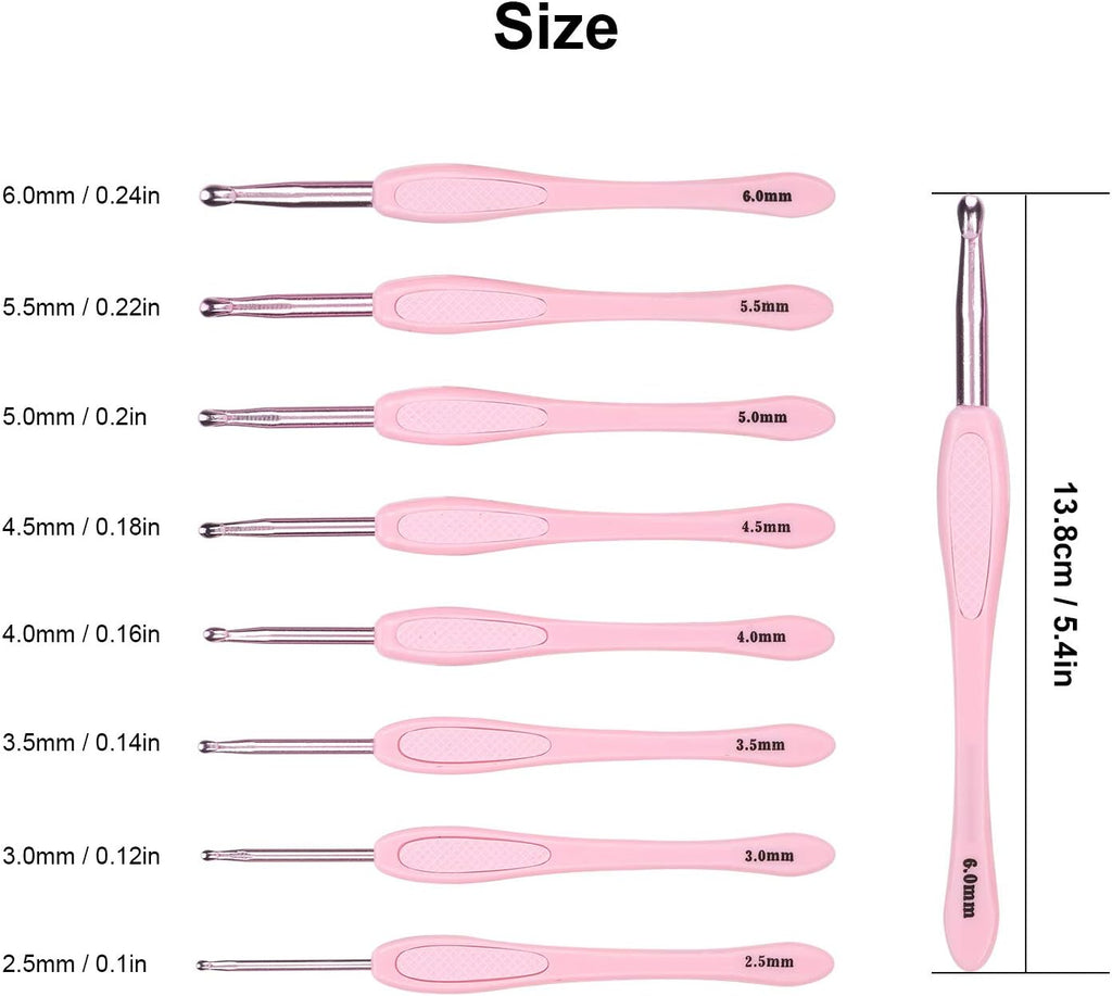 Changor 8pcs Crochet Hooks, Ergonomic Plastic Handle Knitting Needles