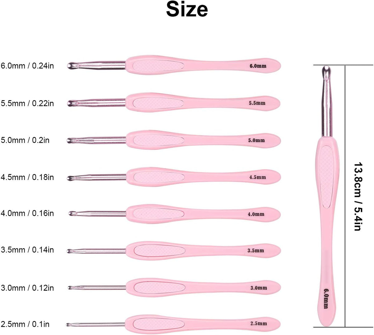 Changor 8pcs Crochet Hooks, Ergonomic Plastic Handle Knitting Needles