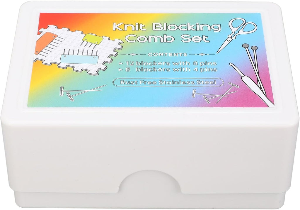 20PCS Steel Knit Blocking Combs Kit with Clear Storage Box Plastic
