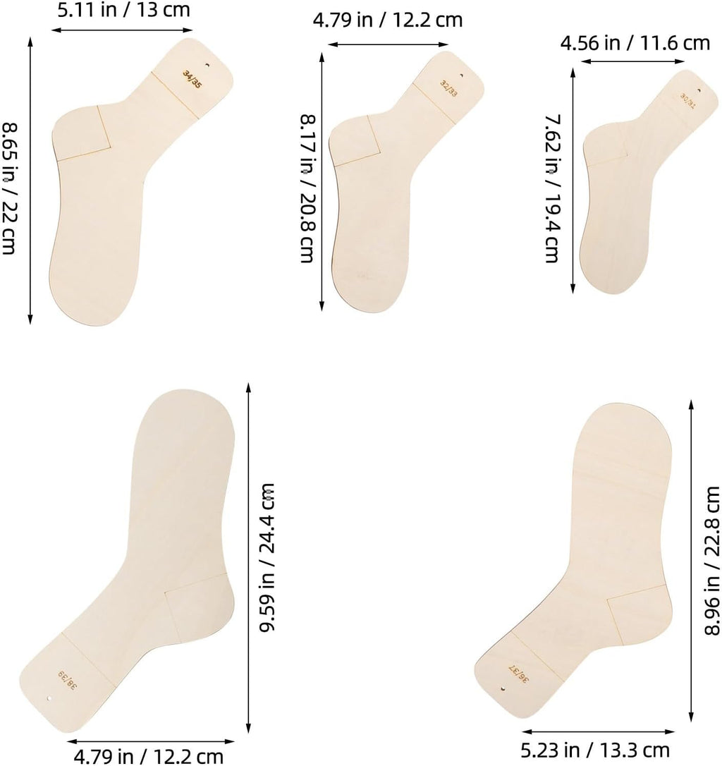 Wooden Sock Blocker Set for Knitting, 10pcs, Size 30-39