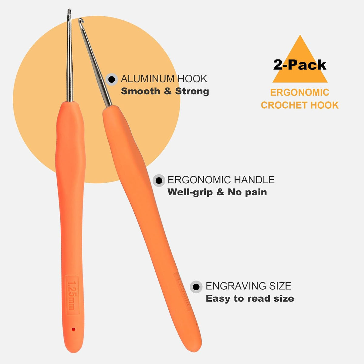 2Pcs 1.25mm Small Crochet Hooks, Ergonomic Small Lace Crochet Hook