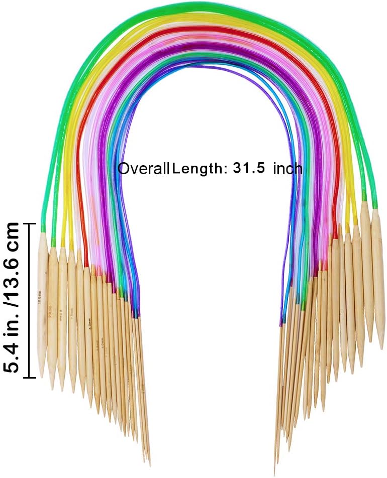 Exquiss Bamboo Knitting Needles Set, 18 Pairs Circular(31.5”) Wooden