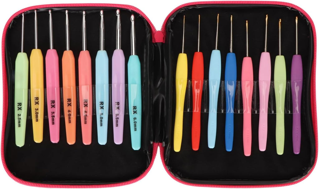 16PCS Ergonomic Aluminum Crochet Hooks Set with PU for DIY Hand