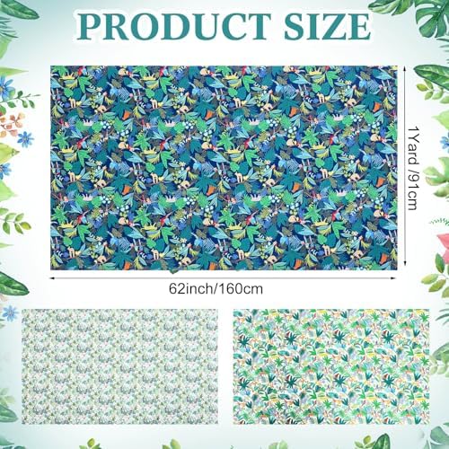 Boao 3 Pcs Tropical Cotton Fabric by The Yard Hawaiian Print