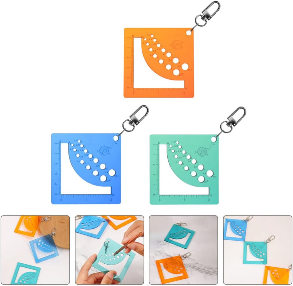 3pcs Acrylic Knit Needle Gauge Ruler Keychain for Knitters Crocheters