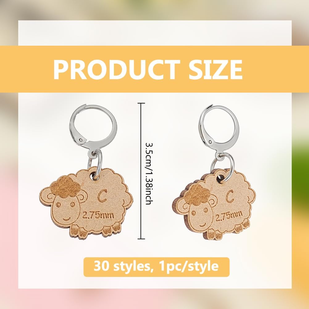 BENECREAT 30Pcs MDF Sheep Stitch Markers, Crochet Stitch Marker Charms
