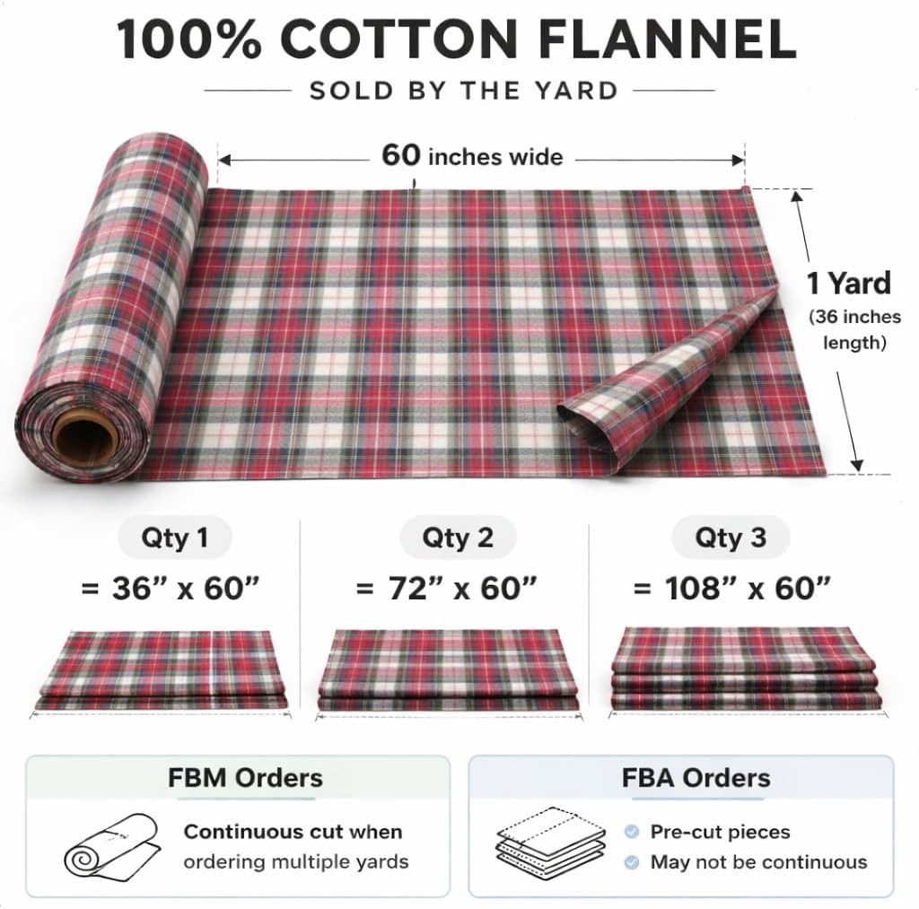 FabricLA 100% Cotton Flannel Fabric 60" Wide 180 GSM Lightweight