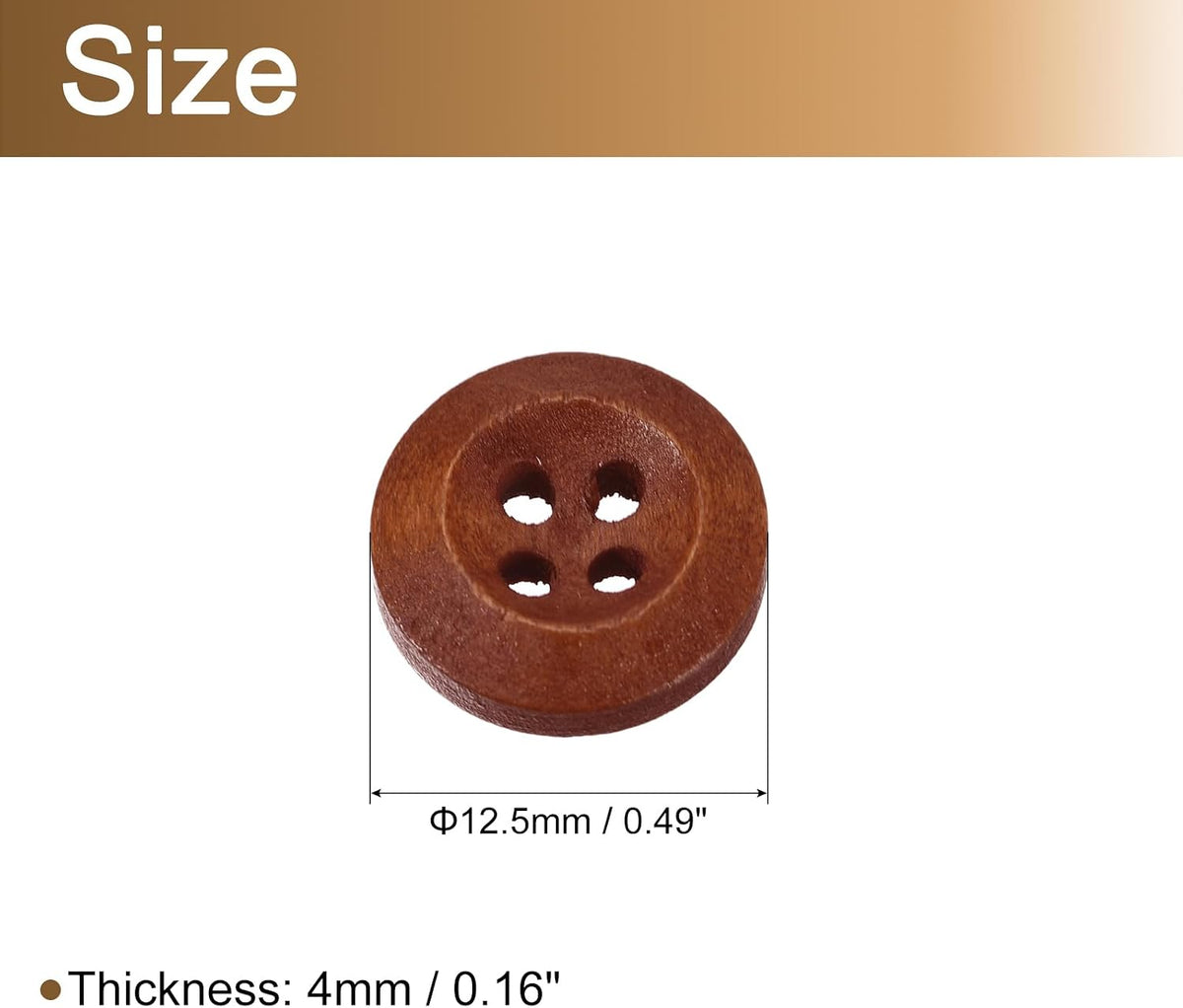uxcell 50Pcs Wooden Buttons, 12.5mm(1/2") 4 Hole Round Wood Sewing