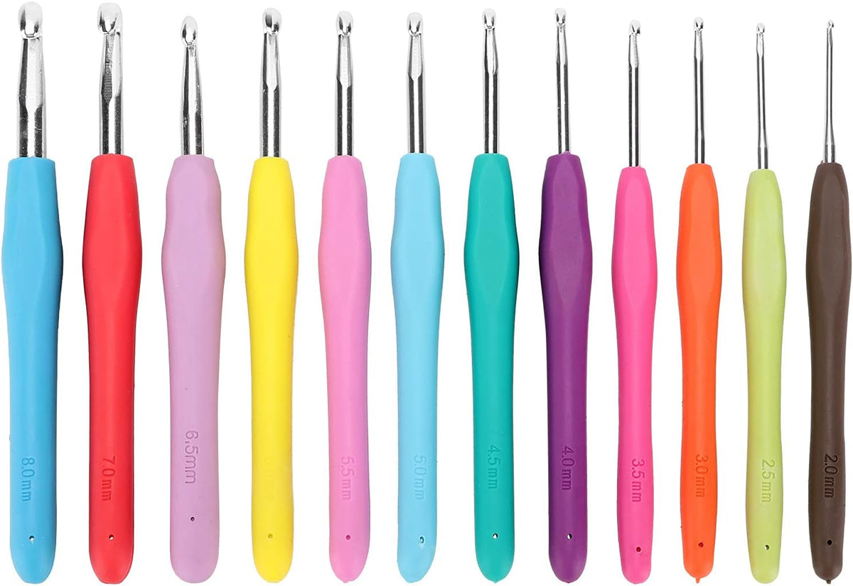 Adfaga 12Pcs Ergonomic Crochet Hooks Set with Soft TPR Handle Aluminum