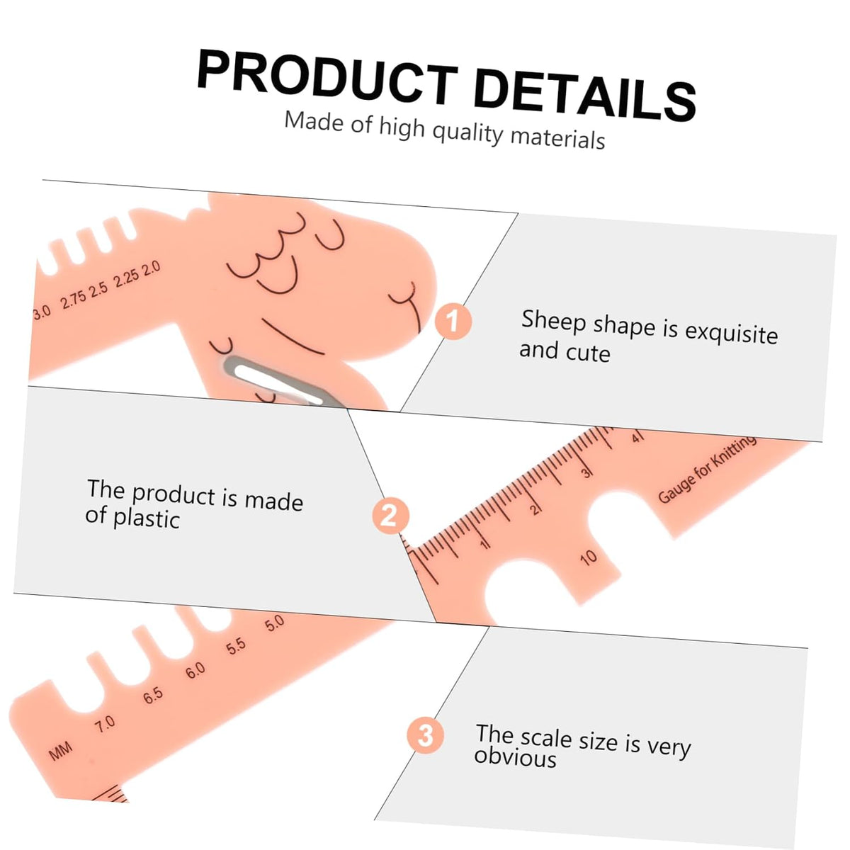 Gadpiparty 2pcs Sheep Crochet Gauge Ruler Lightweight Measuring Tool