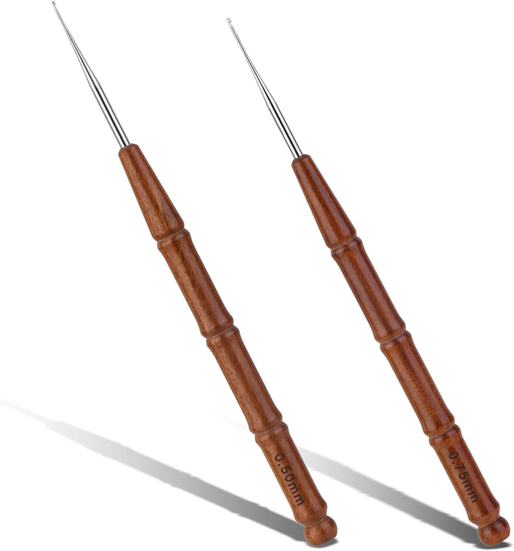 Wuadua 0.5/0.75mm Crochet Hook Ergonomic Crochet Hooks with Wooden