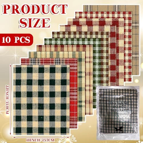 Hahafelt 10 Pcs 18" x 22" Christmas Plaid Fabric