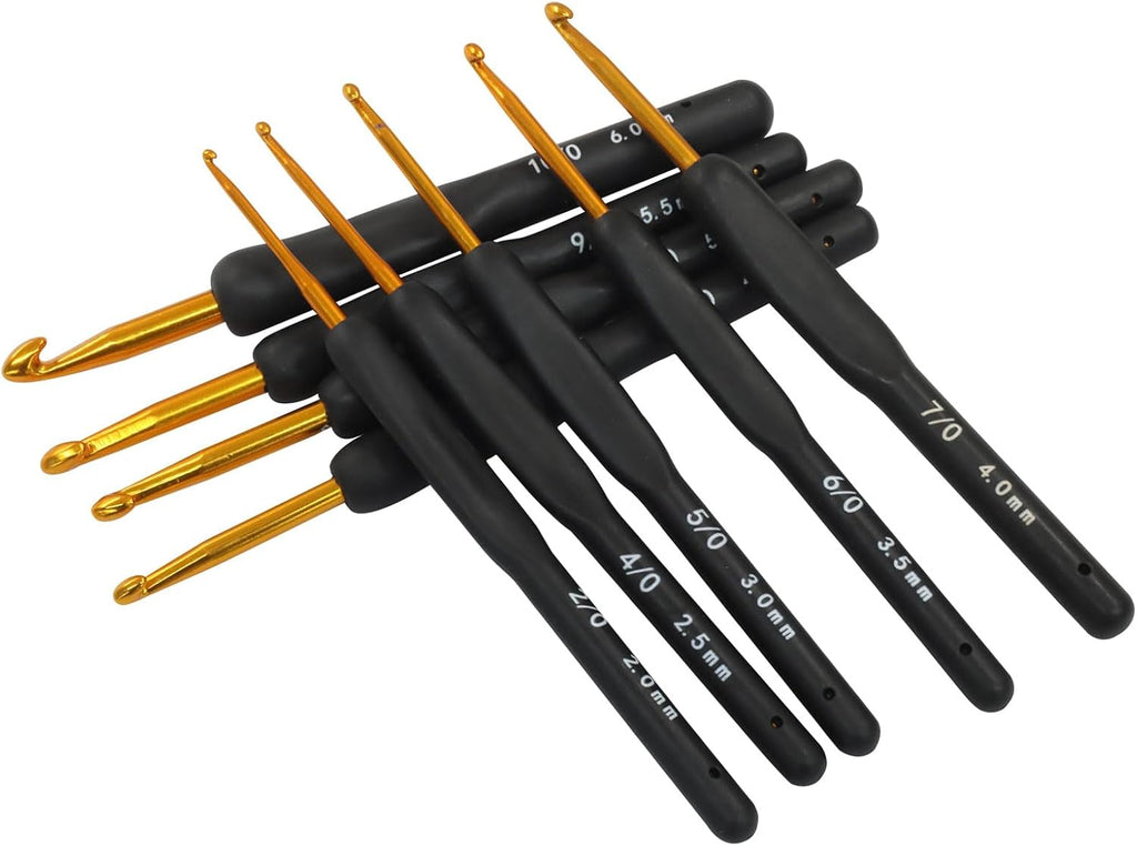 Verkelly 9 Pcs Ergonomic Crochet Hook Set, Black