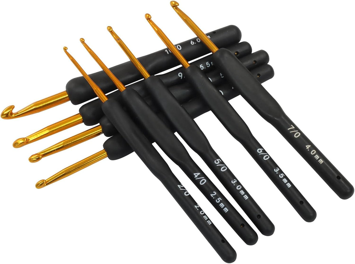 Verkelly 9 Pcs Ergonomic Crochet Hook Set, Black