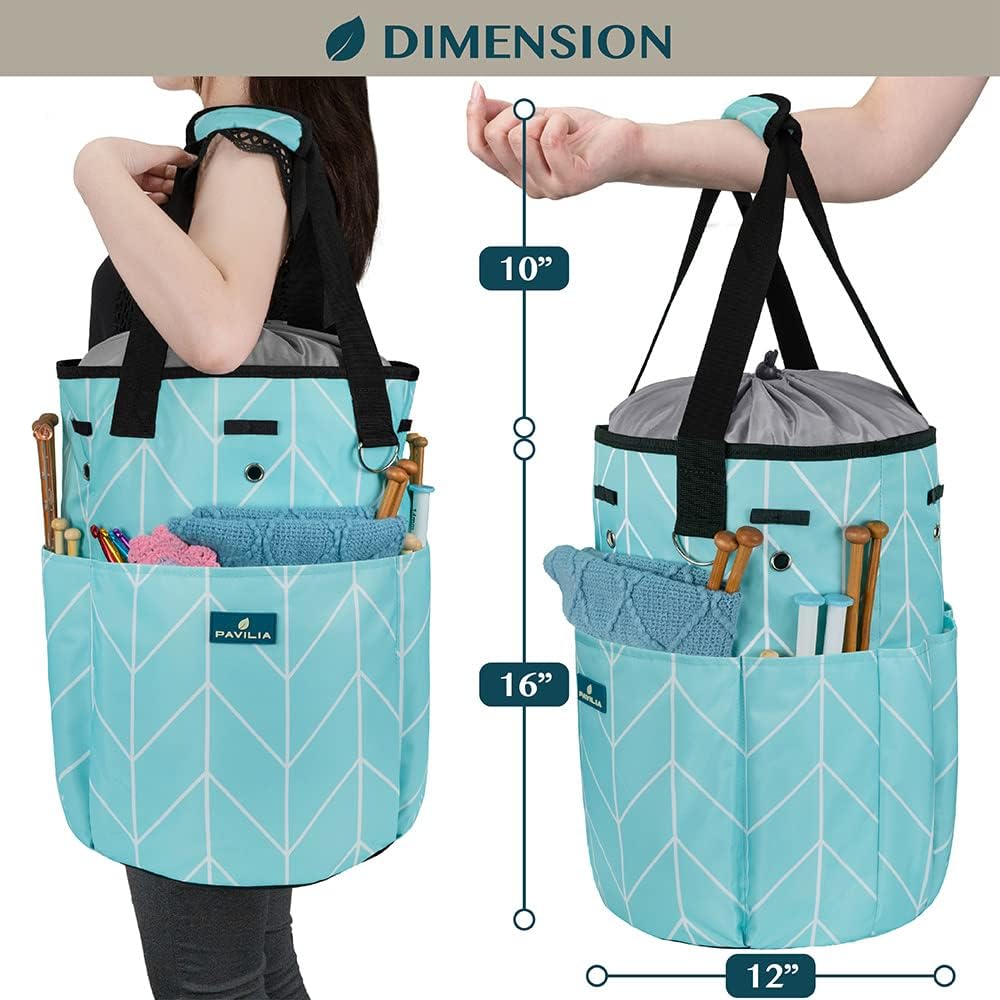 PAVILIA Crochet Bag Knitting Bag Organizer, Yarn Bag Storage Tote for