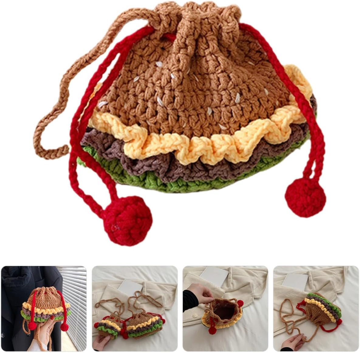 Alipis Women's Knit Woven Crossbody Bag Drawstring Closure for Outdoor