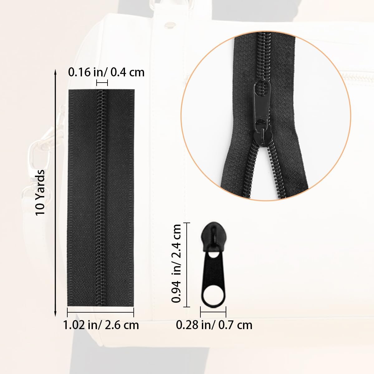 10 Yards Nylon Coil Zipper, Nylon Coil Sewing Zippers with 20PCS