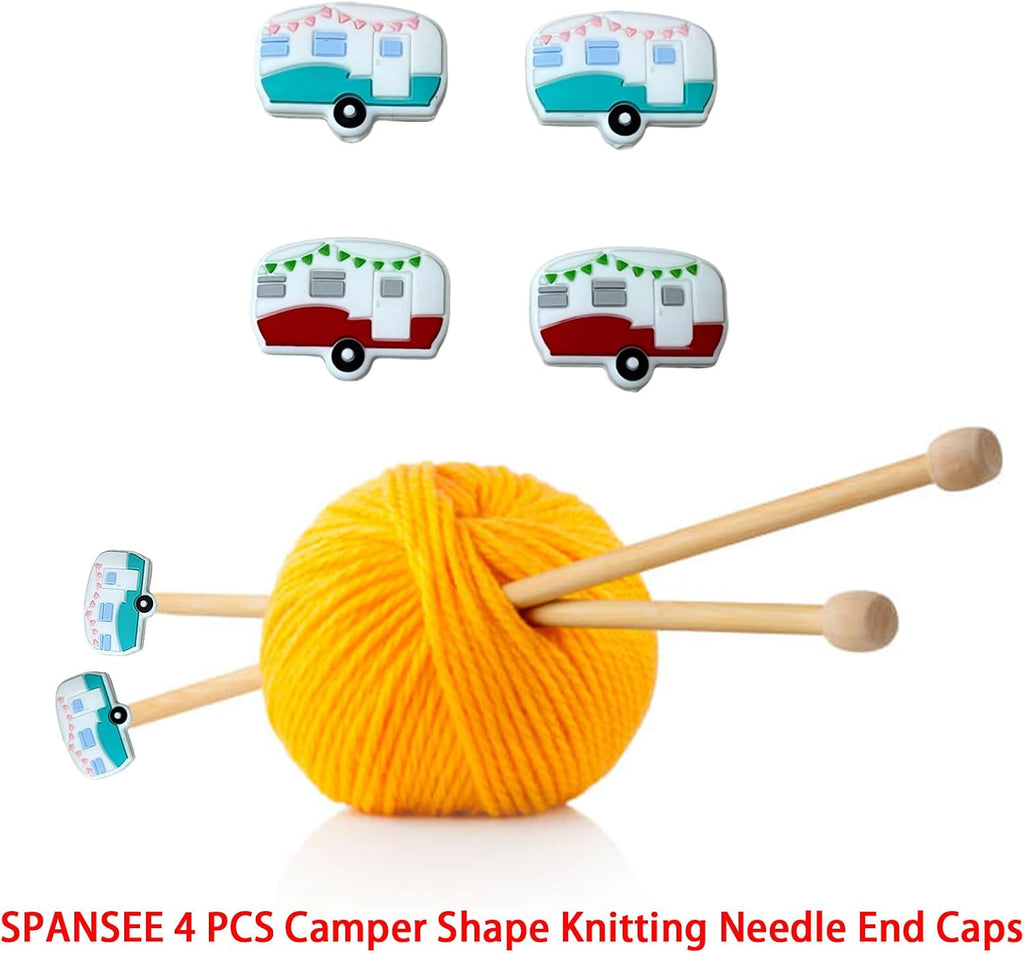 SPANSEE 4 PCS Camper Shape Knitting Needle End Caps, Knitting Needle