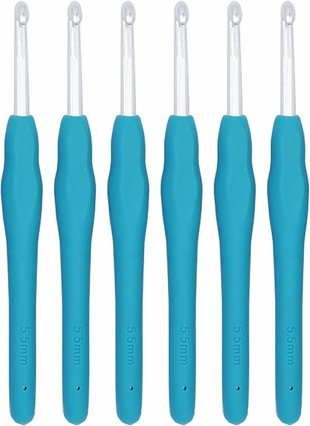 6Pcs 5.5mm Aluminum Soft Grip Rubber Ergonomic Handle Crochet Hook