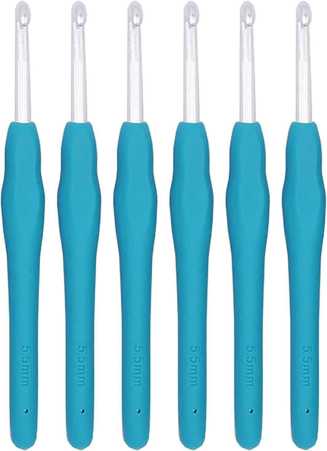 6Pcs 5.5mm Aluminum Soft Grip Rubber Ergonomic Handle Crochet Hook