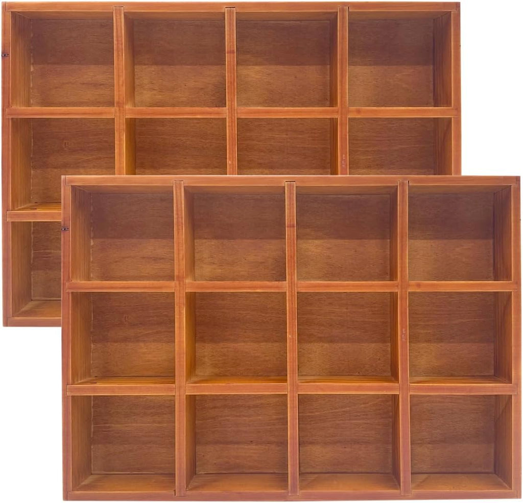 Cregugua 2 Pack Wooden Sorting Tray Grid Display Wood Divided
