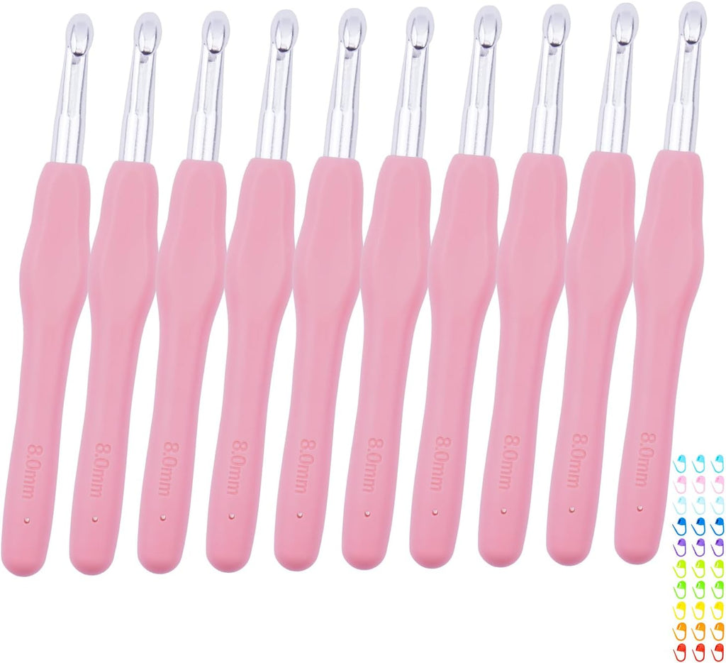 Weabetfu 10 Pack 8mm Crochet Hook with Soft Rubber Handle,US Size L/11