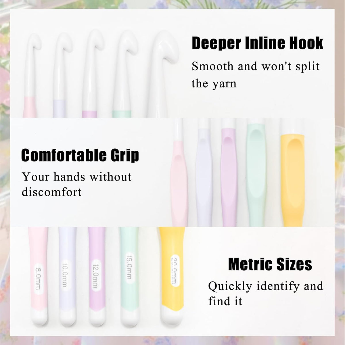 VwoYbai 5PCS Large Crochet Hooks Set,Large Rubber Handle Crochet Hooks