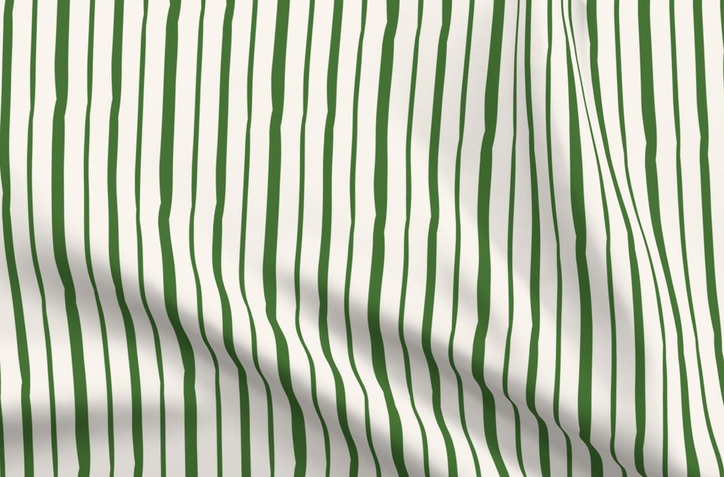Spoonflower Fabric Green Stripe Cream Simple Hand on Essex Linen