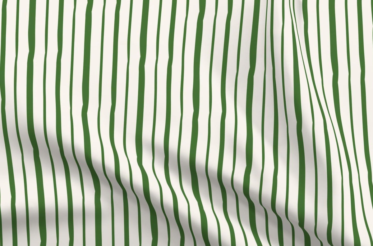Spoonflower Fabric Green Stripe Cream Simple Hand on Essex Linen