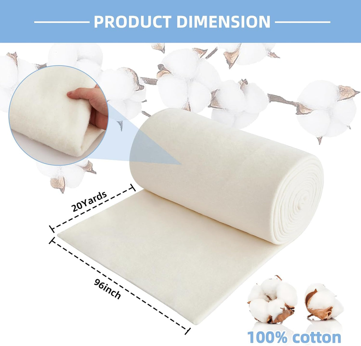 RRKTP Cotton Quilt Batting By The Roll,100% Cotton Batting for