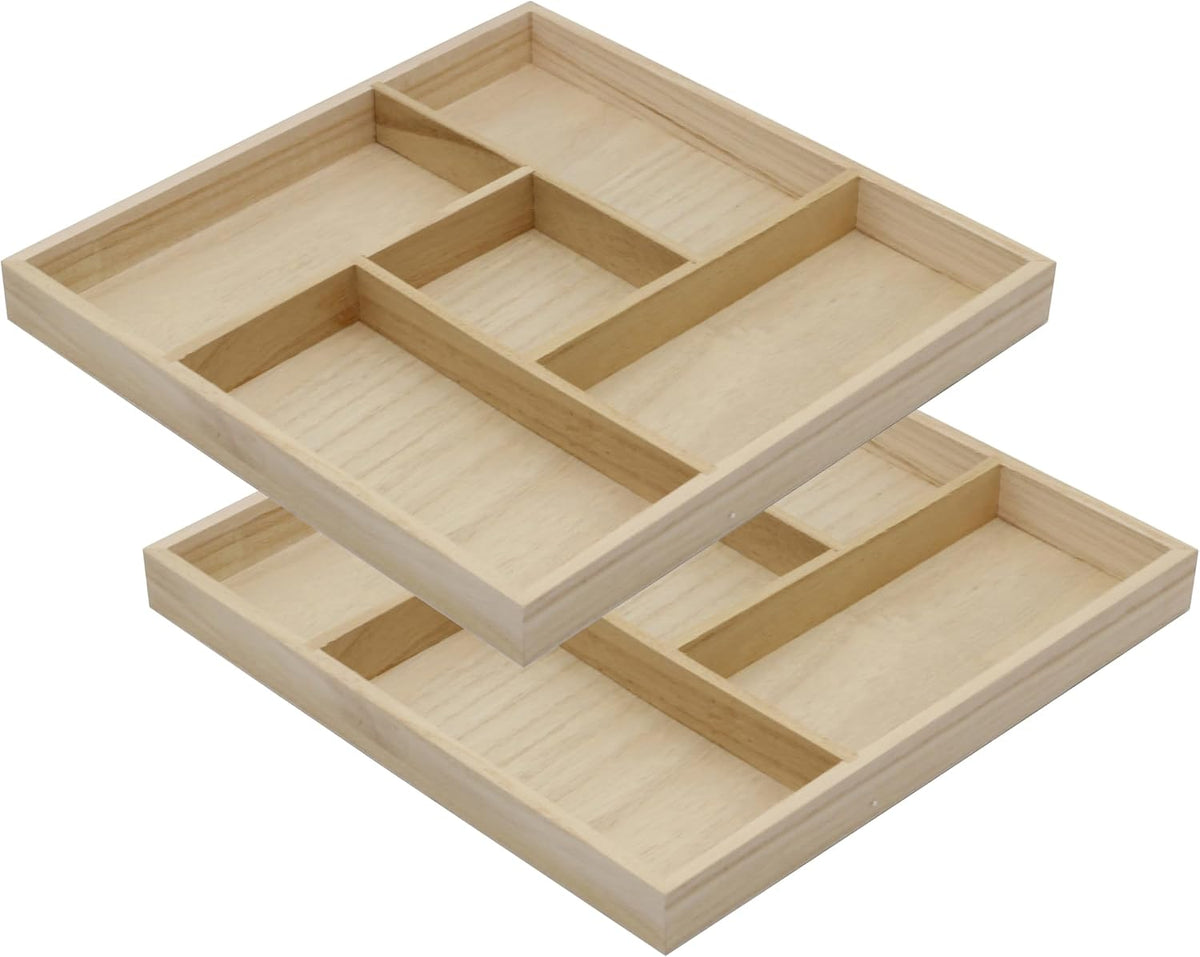 5 Section Wooden Trays – 10" × 10" Square Organizers with Compartments