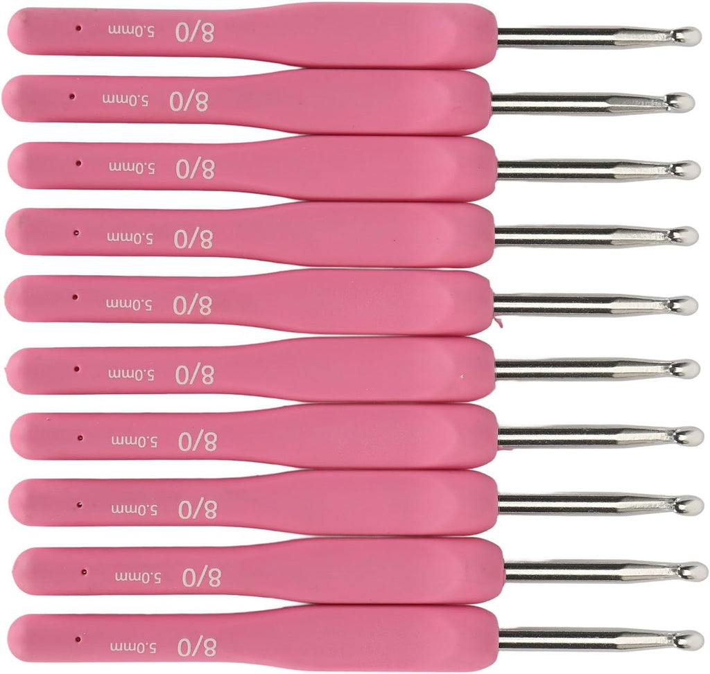 Zopsc 10Pcs Crochet Hooks 5mm Ergonomic Silicone Handle Aluminium