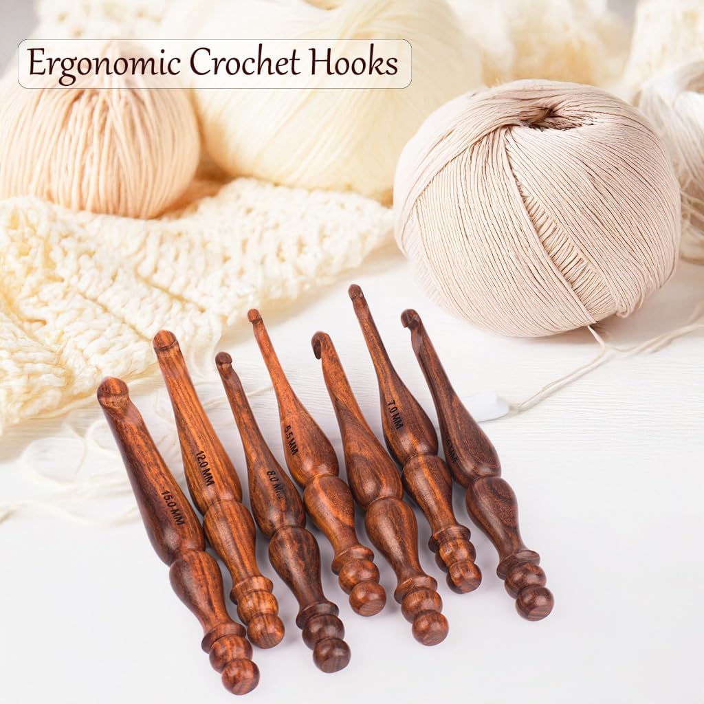 Wooden Large Crochet Hooks Set of 7 (6.5mm to 15mm) – Ergonomic Hooks