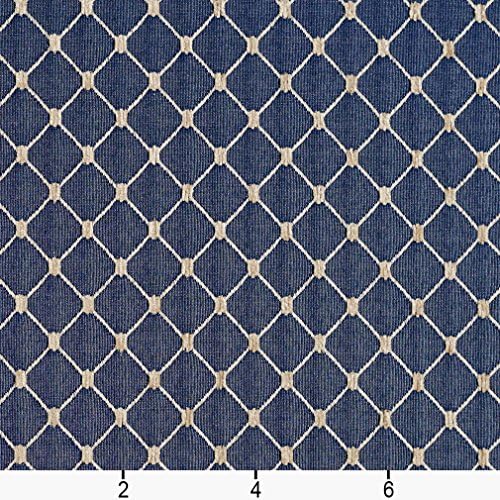 Navy Blue Diamond Jacquard Woven Upholstery Fabric by The Yard - SKU