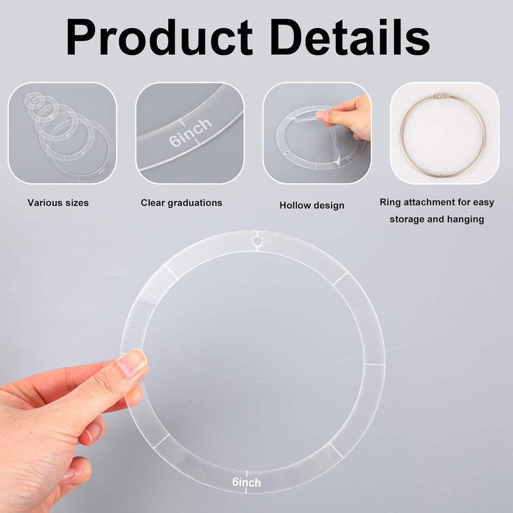 6pcs Circle Quilting Templates for Sewing, Different Sizes Round