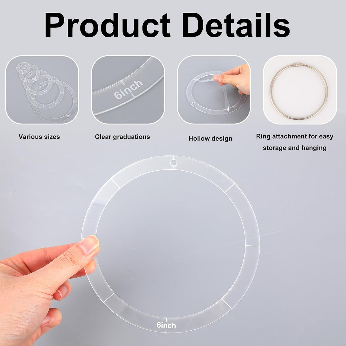 6pcs Circle Quilting Templates for Sewing, Different Sizes Round